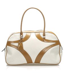 Bolsa de couro Prada Branco Vitello Drive Marrom Branco