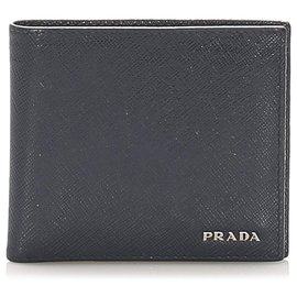 Prada-Prada Blue Saffiano Bi-fold Small Wallet-Blue,Navy blue