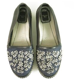 Christian Dior blu denim e pelle floreale impreziosite espadrillas 38 $1,350 new Blu
