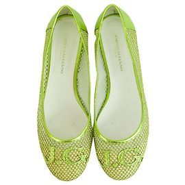 John Galliano Green Leather Fluo & White Monogram Ballerinas Flat Shoes sz 40 Green