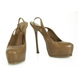 Yves Saint Laurent YSL Tribut TRIBTOO Hellbraune Leder-Slingback-Absätze 38.5 Braun