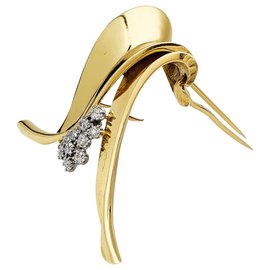 Autre Marque-Fontana brooch in yellow gold, platinum and diamonds.-Other