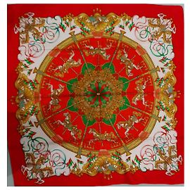 Hermès Luna Park Sciarpa in Seta Jacquard Rossa Rosso