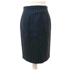 Yves Saint Laurent-YSL pencil skirt with pinstripes-Grey