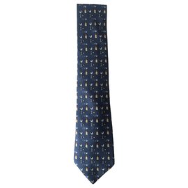 Hermès-Hermes tie in blue silk-Blue