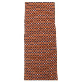 Hermès-Hermes Orange tie with geometric shapes-Orange