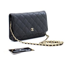 CHANEL Portafoglio con caviale su catena WOC Borsa a tracolla nera con tracolla Nero