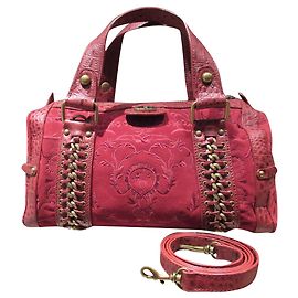 Sac à main en daim brodé Roberto Cavalli Rouge