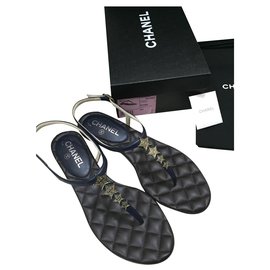 Chanel-Sandálias-Azul escuro