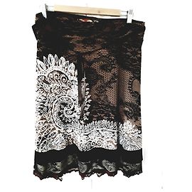Saia Desigual Marrom Bege Branco Viscose Marrom Branco Bege