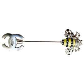 Chanel-Broche abeille CC-Argenté