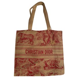 Christian Dior-Cabas-Rouge,Beige