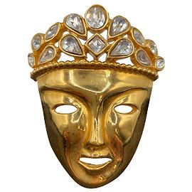 Goossens Broche Goosens Strass Face con corona Dorado