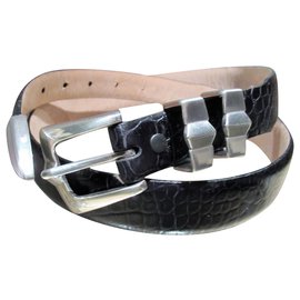Autre Marque-Alligator embossed leather belt with silver-plated buckle-Black