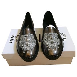 Kenzo Espadrilles Dark Grey Leather and Rope Size 36 Dark grey