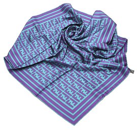 Fendi-Fendi Blue Zucca Silk Scarf-Blue