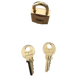 Hermès-Cadeado de aço dourado Hermès com chaves-Gold hardware