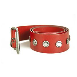 Moschino Jeans Woman's Red Leather Studded Logo Press Stud Belt sz 85 Red