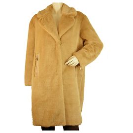 Pinko Beige Acrylfell Langer warmer Wintermantel Größe S. Beige