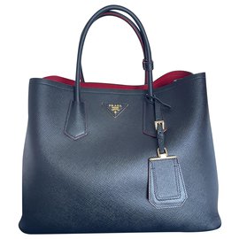 Prada-Saffiano lined leather tote-Black,Red