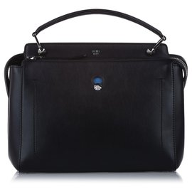 Fendi-Fendi Black DotCom Leather Satchel-Black
