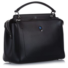 Fendi-Fendi Black DotCom Leather Satchel-Black