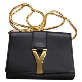 Yves Saint Laurent sac à bandoulière mini Y ligne cuir marron Marron foncé