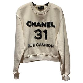 Chanel Cambon Sudadera de algodón con camelias bordadas Eggshell Blanco roto