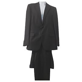 Hugo Boss Suit Black Dark Brown Wool Size 48 Black Dark brown