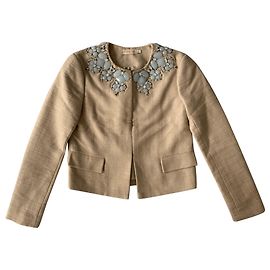 Tory Burch Jaqueta curta embelezada Bege