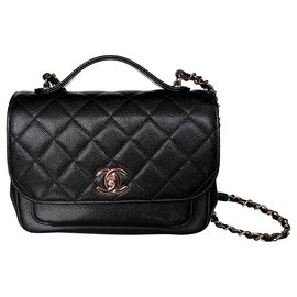 Chanel-Petit sac à rabat avec poignée-Noir