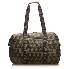 Fendi-Fendi Brown Zucca Nylon Travel Bag-Brown,Black