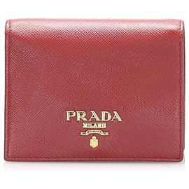 Prada-Prada Red Saffiano Bifold Wallet-Red