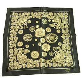 LANVIN 100% Écharpe de poche pour homme en soie noire et dorée à fleurs Noir