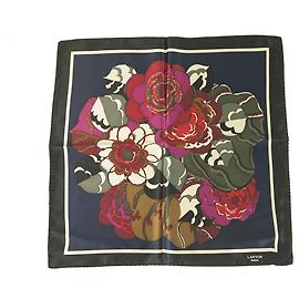 LANVIN 100% Foulard da taschino da uomo in seta blu multicolore floreale , superbo Multicolore