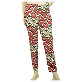 Missoni Multicolor Pattern Red Waves Cotton Blend Summer Trousers Pants Size 40 Multiple colors