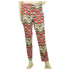 Missoni-Pantaloni estivi in misto cotone con motivo a onde rosse Missoni taglia 40-Multicolore