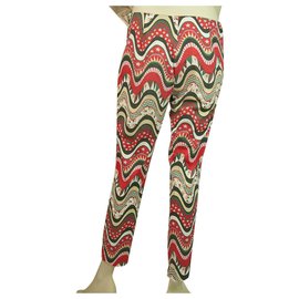 Missoni-Missoni Multicolor Pattern Rote Wellen Baumwollmischung Sommerhose Hosengröße 40-Mehrfarben 