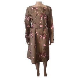 Prada Khaki Trenchcoat mit rosa Blüten Khaki