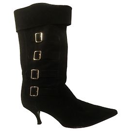 Marc Jacobs Black Suede Buckle Boots Black