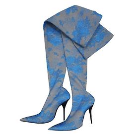 Balenciaga Blue Lace Textile Over Knee Heeled Boots Tg. 39 Blu
