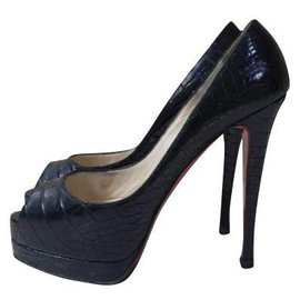 Christian Louboutin-CHRISTIAN LOUBOUTIN Black Crocodile Pumps Heels Shoes Sz.38,5-Black