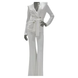 Balmain White Viscose Pants Suit Sz.36 White