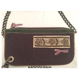 Borsa a tracolla Moschino in pelle marrone e velluto Marrone scuro