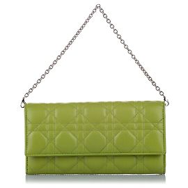 Cartera de piel con cadena Dior Green Cannage Verde