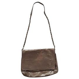 Bolsa Abaco em couro granulado metalizado, alça de corrente Prata