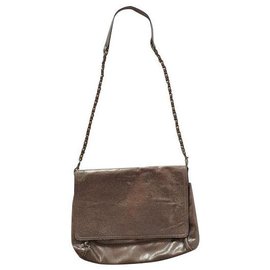 Abaco-Abaco satchel in metallic grained leather, chain shoulder strap-Silvery