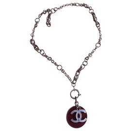Chanel-Chanel lined-sided long necklace-Red