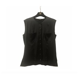 Chanel-Preciosa seda elástica 90s camiseta sin mangas de Chanel-Negro