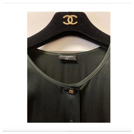 Chanel-Bella seta elasticizzata 90s top Chanel senza maniche-Nero